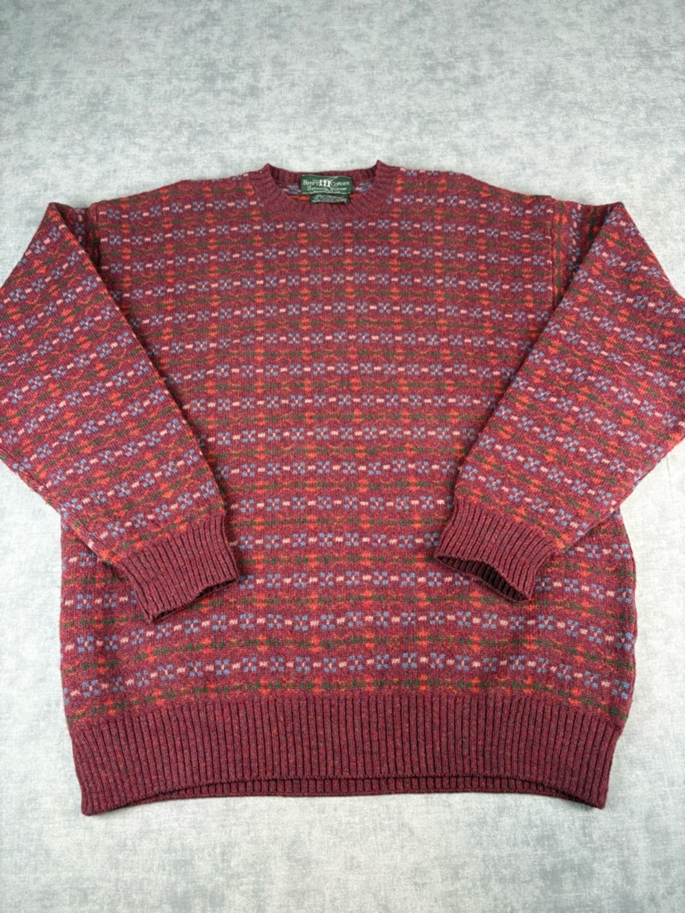 Henry Cottons Shetland Wool Sweater Mens M/L Scotland Made Italy 100% Fair Isle
